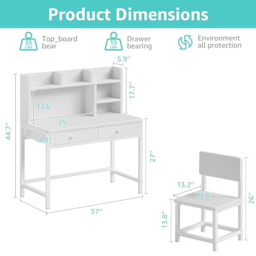 White Kids Desk with Hutch for Kids Desk and Chair Set 10-12 Year Old, view 4