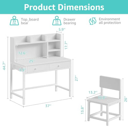 White Kids Desk with Hutch for Kids Desk and Chair Set 10-12 Year Old, view 4