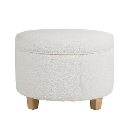 24" Large Round Storage Ottoman - Cream Boucle