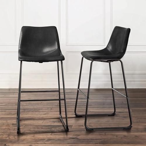 Waleaf 30 inch Bar Stools Set of 4,Counter Height Bar Stools with Back, Modern PU Leather Stools with Metal Leg and Footrest (Black, 4 Pcs 30" Counter Height Barstools)