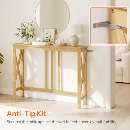 Narrow Console Table, Sofa Table for Entrance, 39.4" Long Entryway Behind Couch Table, Bamboo Hallway Table, Entryway Table, for Living Room, Foyer, Natural YL107XG01