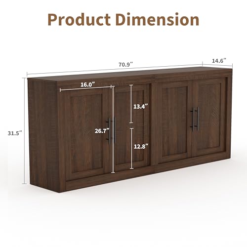 70.8" Sideboard Buffet Cabinet with 4 Doors, view 3