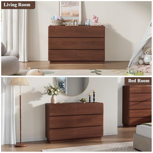 Walnut 6 Drawer Dresser for Bedroom, 47" Wide Chest of Drawers, view 7