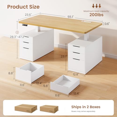 55" Electric Standing Desk with 6 Drawers, Adjustable Stand up Desk with Storage, view 3
