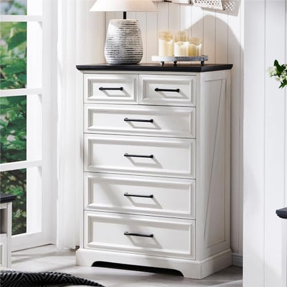 6 Drawer Dresser, Tall Farmhouse Chest for Bedroom, Off White, view 2
