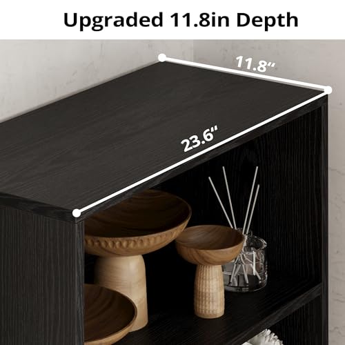 5-Tier Bookshelf, 11.8in Depth Bookcase with Doors Industrial Bookshelf with Storage,Floor Standing Display Storage Shelves for Home Office, Living Room, Industrial Black