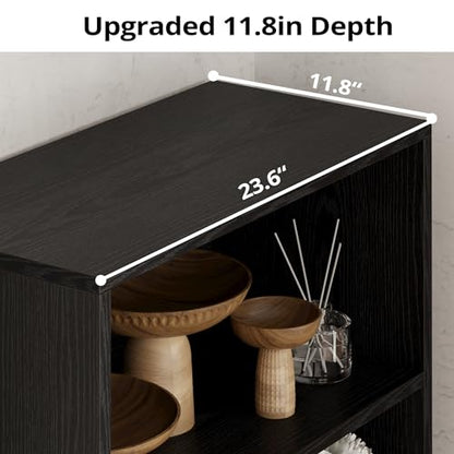 5-Tier Bookshelf, 11.8in Depth Bookcase with Doors Industrial Bookshelf with Storage,Floor Standing Display Storage Shelves for Home Office, Living Room, Industrial Black