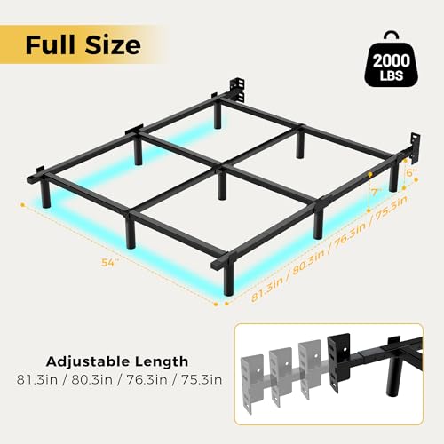 Full Bed Frame with LED Lights, 7 Inch Heavy Duty Metal Base for Box Spring, view 3