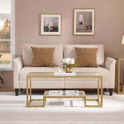 Yaheetech Gold Coffee Table, 42" Rectangular Glass Coffee Table for Living Room, 2-Tier Living Room Tables with Storage Center Tea Tables with Metal Frame for Small Space, Apartment, Office