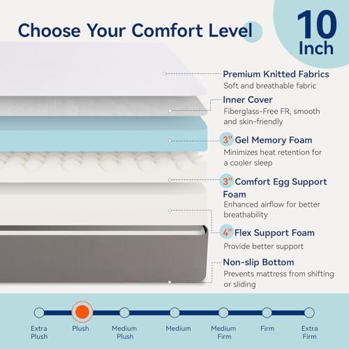 Breathable Memory Foam Mattress, Soft Plush Feel, 10 Inch, King, P22MD-10K, view 5