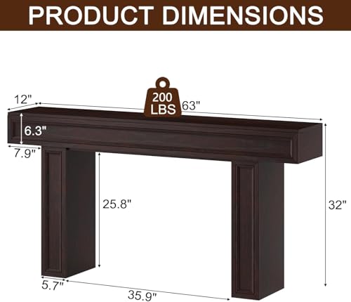 63 Inch Narrow Console Table, Sofa Table Behind Couch, Farmhouse Wooden Entryway Table for Living Room & Hallway (Cherry)