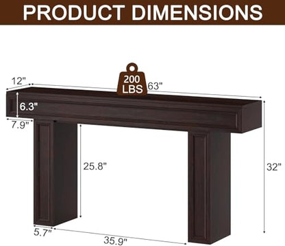 63 Inch Narrow Console Table, Sofa Table Behind Couch, Farmhouse Wooden Entryway Table for Living Room & Hallway (Cherry)