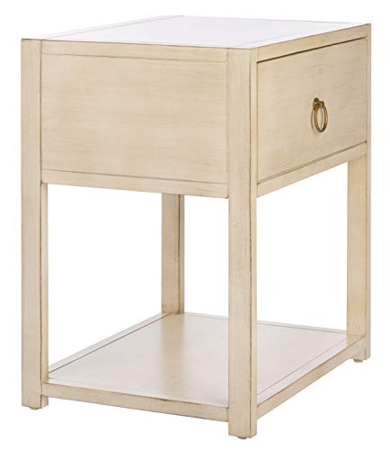SAFAVIEH Furniture - Sadie 1-Drawer Nightstand - Antique & White - Wood - Glam Gold Hardware Design - Ideal for Bedroom, 21"W x 17.2"D x 26"H - Fully Assembled (NST9201B)