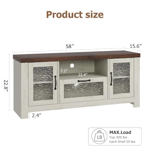 TV Stand for 65 Inch TV for Living Room, White & Brown, view 3
