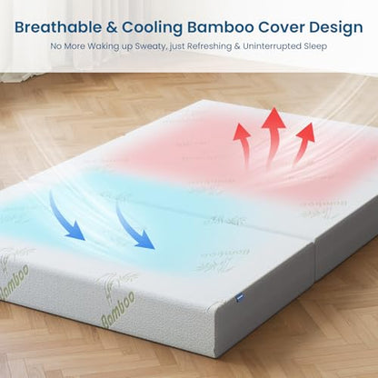Trifold Mattress Queen Size, 6 Inch, Portable Folding Mattress with Memory Foam, Removable Washable Cover, Foldable Floor Guest Bed for Yoga Mat, Camping, RV Trips & Murphy Bed (78" x 58" x 6")