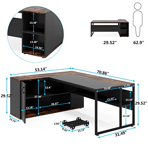 Tribesigns 71 inch Executive Desk, L Shaped Desk with Cabinet Storage, view 3