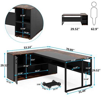 Tribesigns 71 inch Executive Desk, L Shaped Desk with Cabinet Storage, view 3