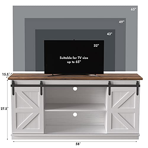 TV Stand for 65 Inch TV, Sliding Barn Doors, Bright White, view 4