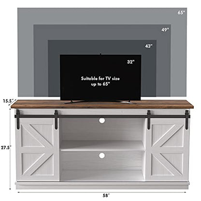 TV Stand for 65 Inch TV, Sliding Barn Doors, Bright White, view 4