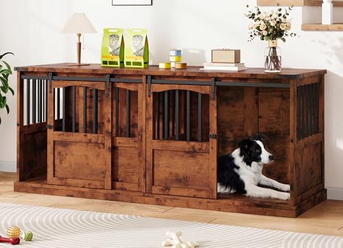 72" Double Dog Crate Furniture with Barn Sliding Doors Brown, view 2