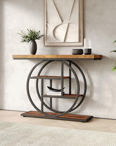 Console Table, 4-Tier Entryway Table, 41.3-Inch Industrial Sofa Table for Living Room, Foyer Hallway Table for Entrance, Rustic Brown and Black