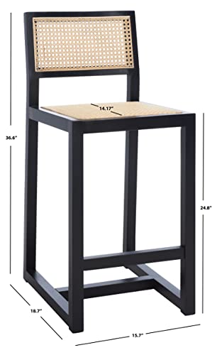 SAFAVIEH Home Collection Seika Black and Natural Rattan 25-inch Counter Stool