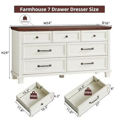Farmhouse 7 Drawer Dresser for Bedroom, White, view 3