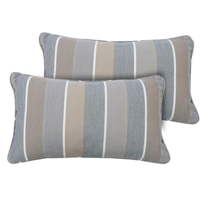 Outdoor Lumbar Pillow Covers 12X20 Inch, No Insert-Grey Stripe