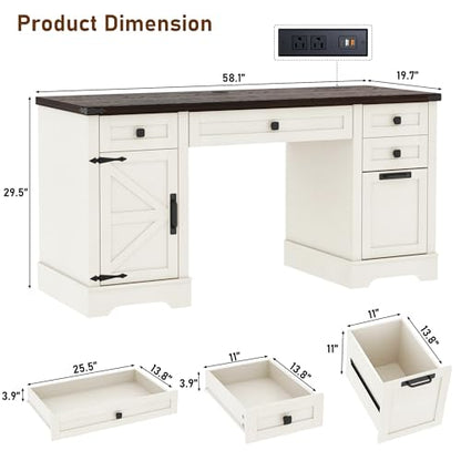 58'' Farmhouse Home Office Desk with Drawers, view 3