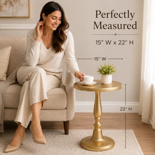 Gold Metal End Table for Living Room | 15 Inch Width x 22 Inch Height | Modern Side Table with Premium Finish | Sofa Side Table for Home Decor