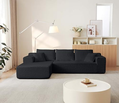 104" Cloud Sectional Couch with L Shape Chaise,Modular Sofa with Deep Seat, Upholstered Couches for Living Room Bedroom,No Assembly Required, Black (Innovative Chenille Fabric)