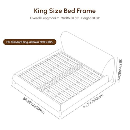 White Boucle King Size Platform Bed with Headboard, view 3