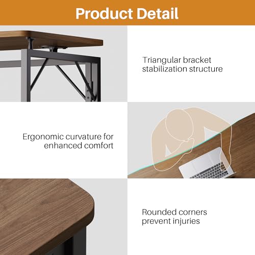 31.5" Brown Folding Desk, No Assembly, Wooden Top, Small Size, view 6