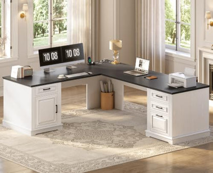 Farmhouse 69" Executive L Shaped Office Desk with 4 Drawers, Storage, view 2