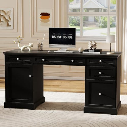 Black Executive Desk with Drawers, 60" Office Desk with Storage, view 2
