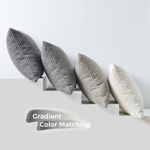 Grey Couch Pillow Covers for Living Room 45x45 cm Set of 4,Mid Century Modern White Neutral Corduroy Corn Throw Pillows,Rustic Square Bench Chair Cushion(18 Inch/Grey)