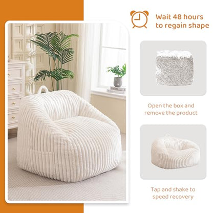 Giant Bean Bag Chair for Adults and Kids, Large Comfy Cozy Beanbag, Floor Sofa for Teens, Living Room, Gaming, Reading, Beige