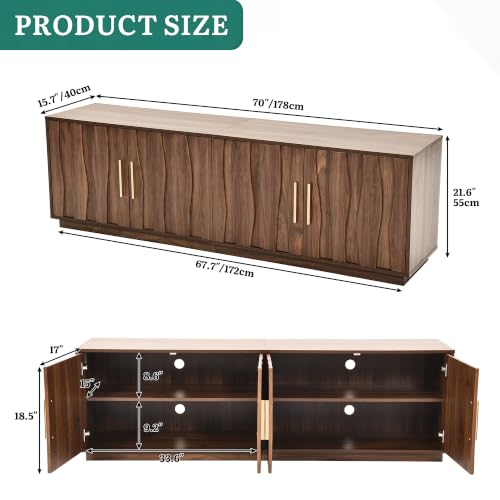 70" Mid Century Modern TV Stand for 80 Inch TV, Storage, Walnut, view 3