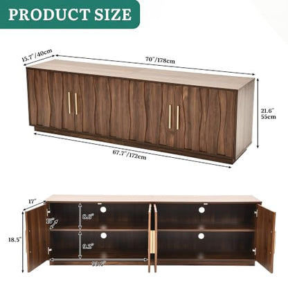 70" Mid Century Modern TV Stand for 80 Inch TV, Storage, Walnut, view 3