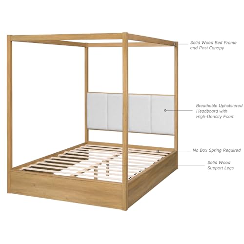 Wood Canopy Bed Frame Queen Size, Oak Bed w/Solid Wood Posters, view 6