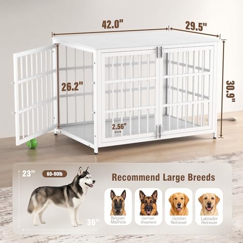 Heavy Duty Dog Crate Furniture 42 Inch, Decorative Dog Cage, White, view 7