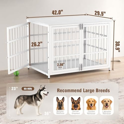 Heavy Duty Dog Crate Furniture 42 Inch, Decorative Dog Cage, White, view 7