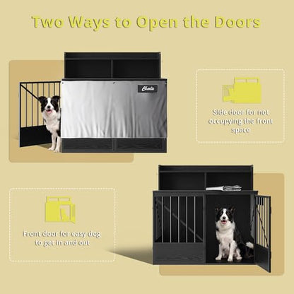 43.3" Dog Crate Furniture with Sunshade and Storage, view 5