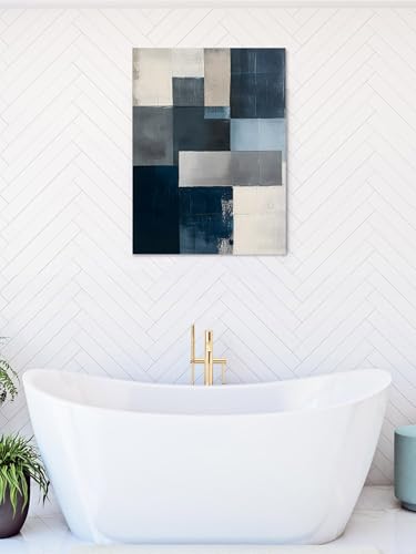 NuYeBiofx Gradient Blue Geometric Canvas Wall Art Prints,48"x32" Framed Picture Artwork Abstract Oil Painting Printed Canvas Oil Painting for Living Room Bedroom Office,Ready to Hang