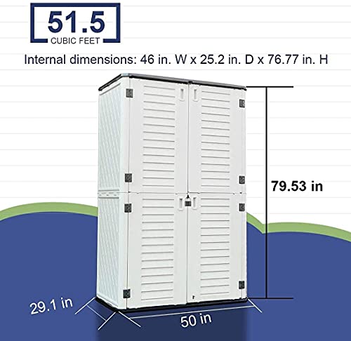 Outdoor Storage Shed Waterproof, Resin Vertical Storage Cabinet Double-Layered, Versatile to Store Patio Furniture, Garden Tools, Pool Accessories,Mower (66 Cu.ft,White)