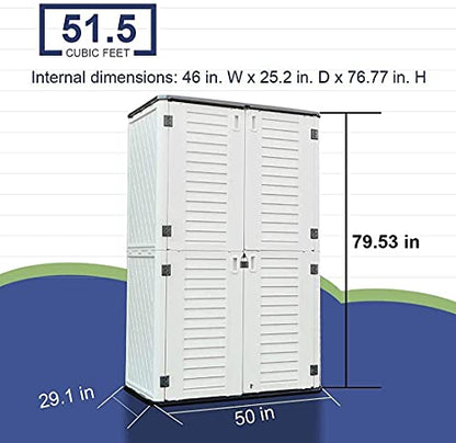 Outdoor Storage Shed Waterproof, Resin Vertical Storage Cabinet Double-Layered, Versatile to Store Patio Furniture, Garden Tools, Pool Accessories,Mower (66 Cu.ft,White)