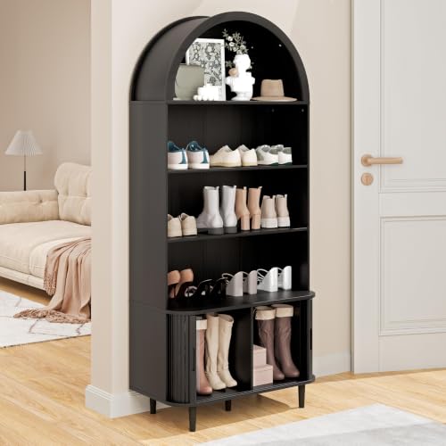 Modern Black Arched Bookshelf with Adjustable Shelves, view 8