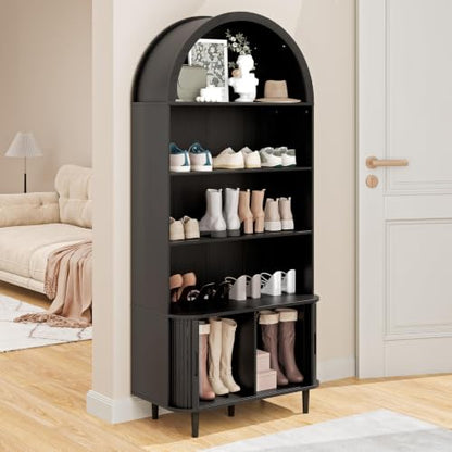Modern Black Arched Bookshelf with Adjustable Shelves, view 8