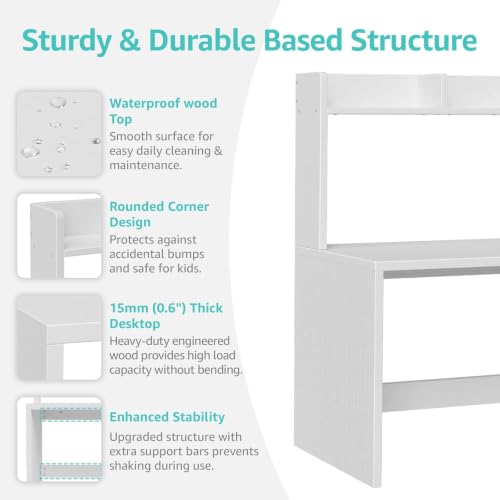 Wood Desk with Hutch and 3 Drawers， White, view 7