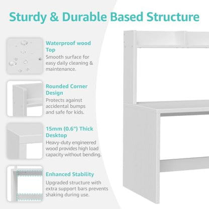 Wood Desk with Hutch and 3 Drawers， White, view 7